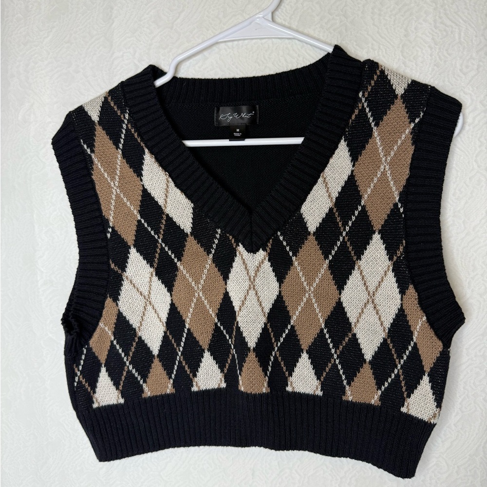 Say What? Black and Tan Knit Sweater Vest